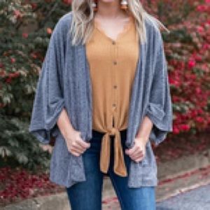 New cozy grey boho cardigan with bell sleeves.